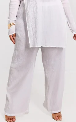 Plus Cream Cheesecloth Textured Wide Leg Pants