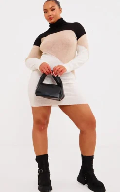 Plus Cream Color Block Knitted Midi Dress