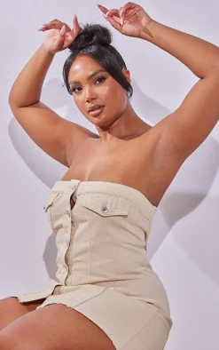 Plus Cream Corset Button Up Bodycon Dress