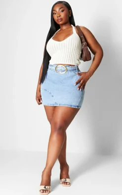 Plus Cream Crochet Halter Neck Crop Top