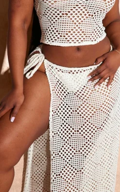 Plus Cream Crochet Patterned Maxi Skirt