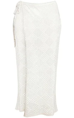 Plus Cream Crochet Patterned Maxi Skirt