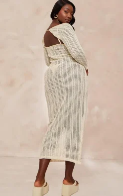 Plus Cream Detachable Sleeve Maxi Beach Dress