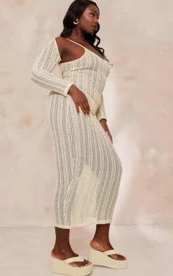 Plus Cream Detachable Sleeve Maxi Beach Dress