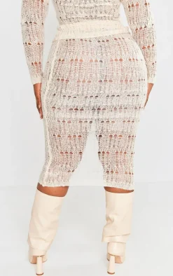 Plus Cream Distress Knitted Midi Skirt