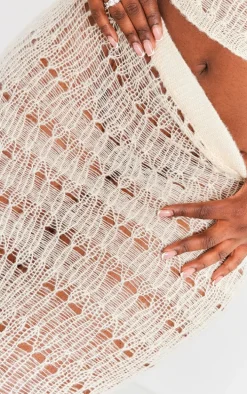 Plus Cream Distress Knitted Midi Skirt