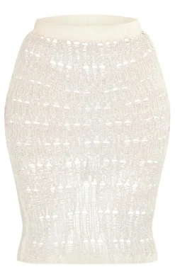 Plus Cream Distress Knitted Midi Skirt