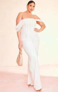 Plus Cream Dobby Mesh Corset Jumpsuit