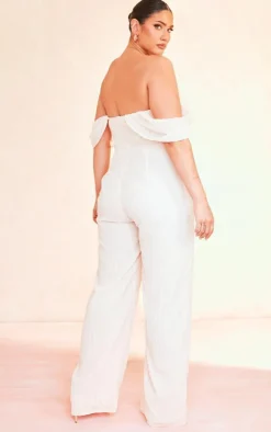 Plus Cream Dobby Mesh Corset Jumpsuit
