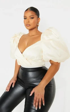 Plus Cream Extreme Puff Sleeve Bodysuit