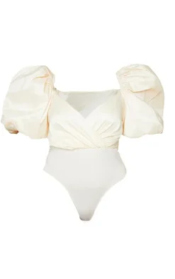 Plus Cream Extreme Puff Sleeve Bodysuit