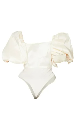 Plus Cream Extreme Puff Sleeve Bodysuit