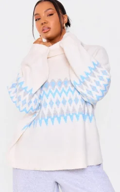 Plus Cream Fairisle Roll Neck Christmas Sweater