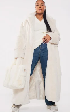 Plus Cream Faux Fur Maxi Coat