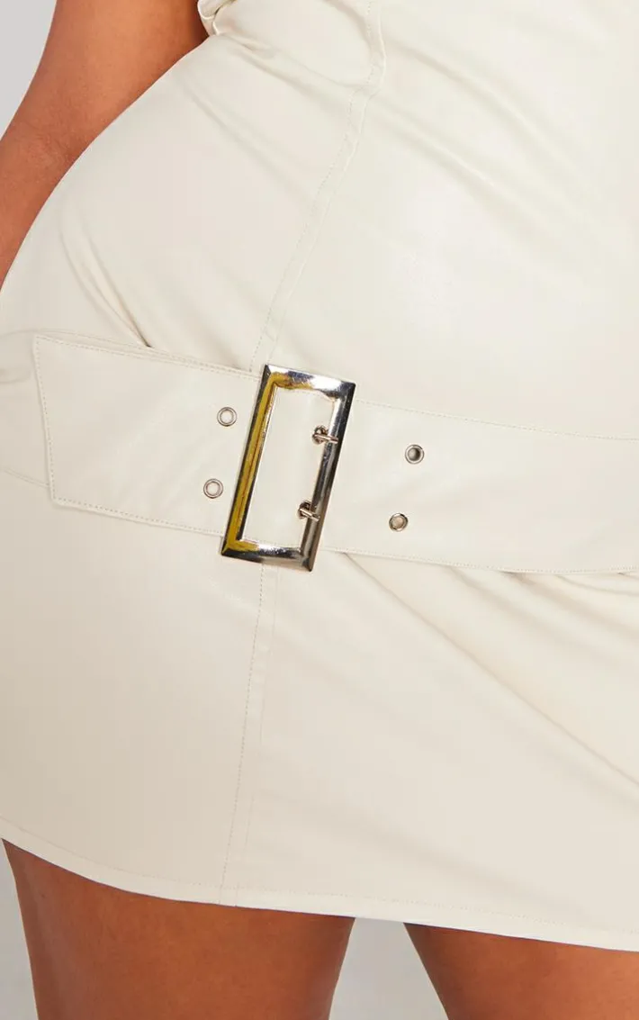 Plus Cream Faux Leather Bandeau Belted Mini Dress