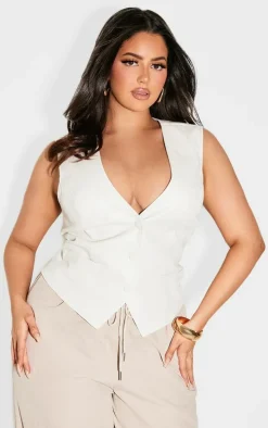 Plus Cream Faux Leather Fitted Vest