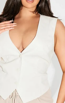 Plus Cream Faux Leather Fitted Vest
