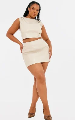 Plus Cream Faux Leather Micro Mini Skirt