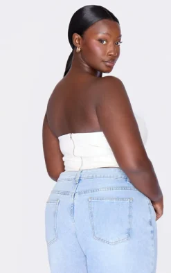 Plus Cream Faux Leather Plunge Ruched Corset Top