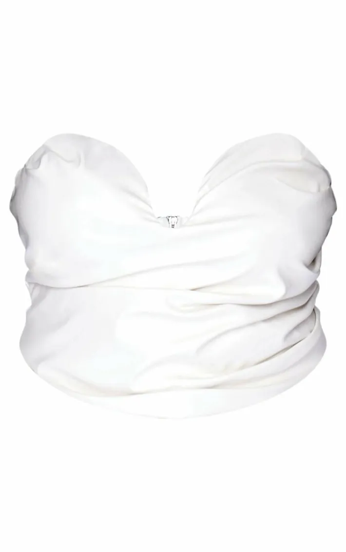 Plus Cream Faux Leather Plunge Ruched Corset Top