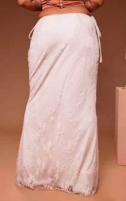 Plus Cream Floral Lined Mesh Tie Side Low Rise Maxi Skirt