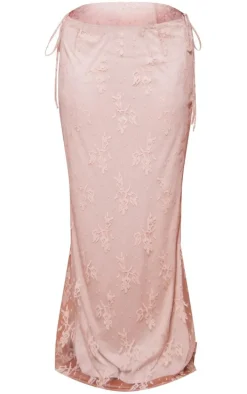 Plus Cream Floral Lined Mesh Tie Side Low Rise Maxi Skirt