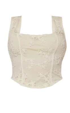 Plus Cream Floral Textured Corset Top