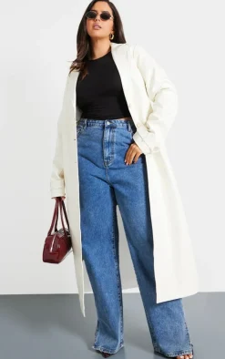 Plus Cream High Shine Textured Faux Leather Maxi Coat