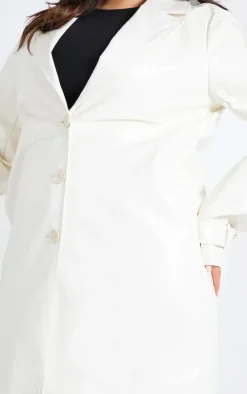 Plus Cream High Shine Textured Faux Leather Maxi Coat