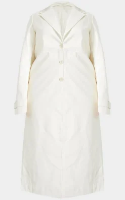 Plus Cream High Shine Textured Faux Leather Maxi Coat