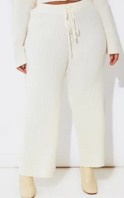 Plus Cream Knit Rib Wide Leg Pants