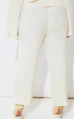Plus Cream Knit Rib Wide Leg Pants