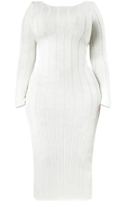 Plus Cream Knitted Wide Ribbed Scoop Back Midaxi Dress