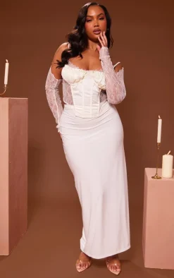 Plus Cream Lace Satin Insert Sleeve Detail Corset