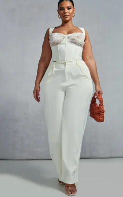 Plus Cream Lace Trim Corset Top