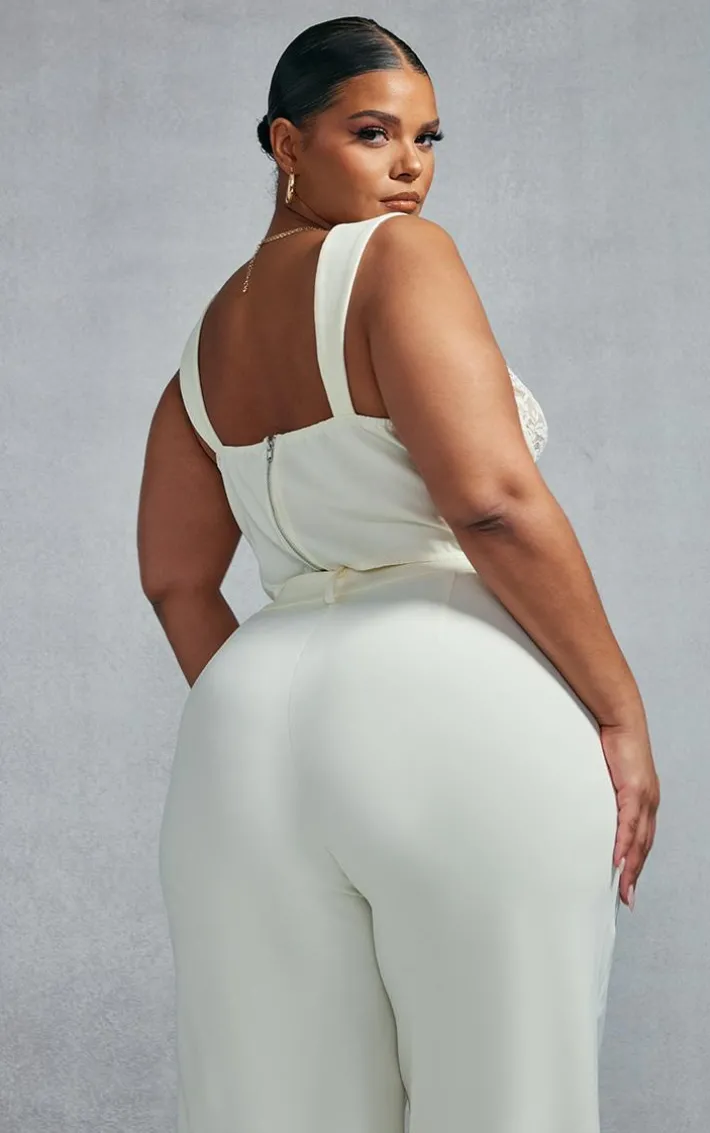 Plus Cream Lace Trim Corset Top