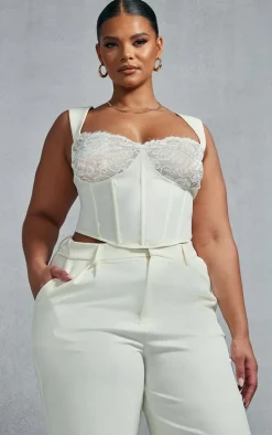 Plus Cream Lace Trim Corset Top