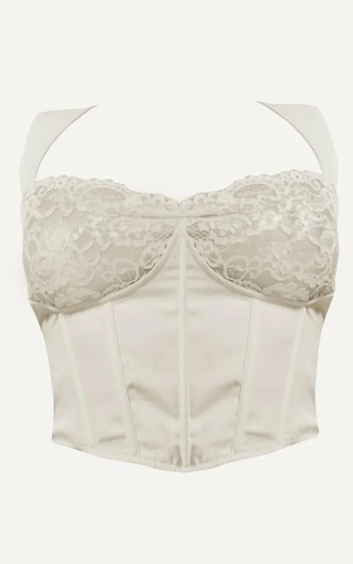 Plus Cream Lace Trim Corset Top
