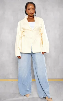 Plus Cream Lace Up Waist Blazer