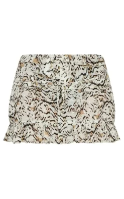 Plus Cream Leopard Lace Up Ruffle Hem Skirt