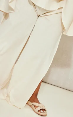 Plus Cream Linen Look Drape Detail Pants