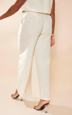 Plus Cream Linen Look Straight Leg Pants