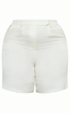 Plus Cream Linen Look Tailored Shorts