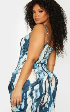 Plus Cream Marble Print Structured Corset Top