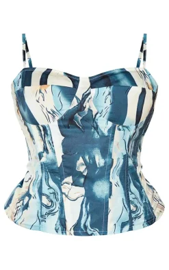 Plus Cream Marble Print Structured Corset Top