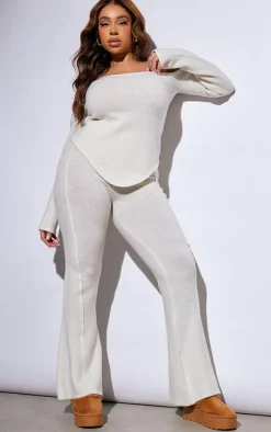 Plus Cream Marl Knit Wide Leg Pants