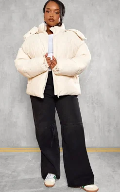 Plus Cream Oversized Hooded Puffer Jacket