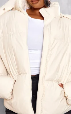 Plus Cream Oversized Hooded Puffer Jacket