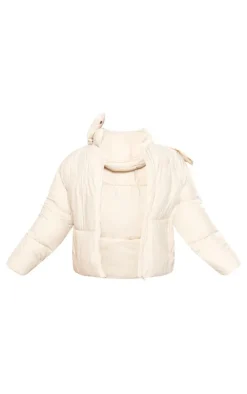 Plus Cream Oversized Hooded Puffer Jacket