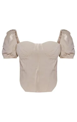 Plus Cream Puff Sleeve Denim Corset Top